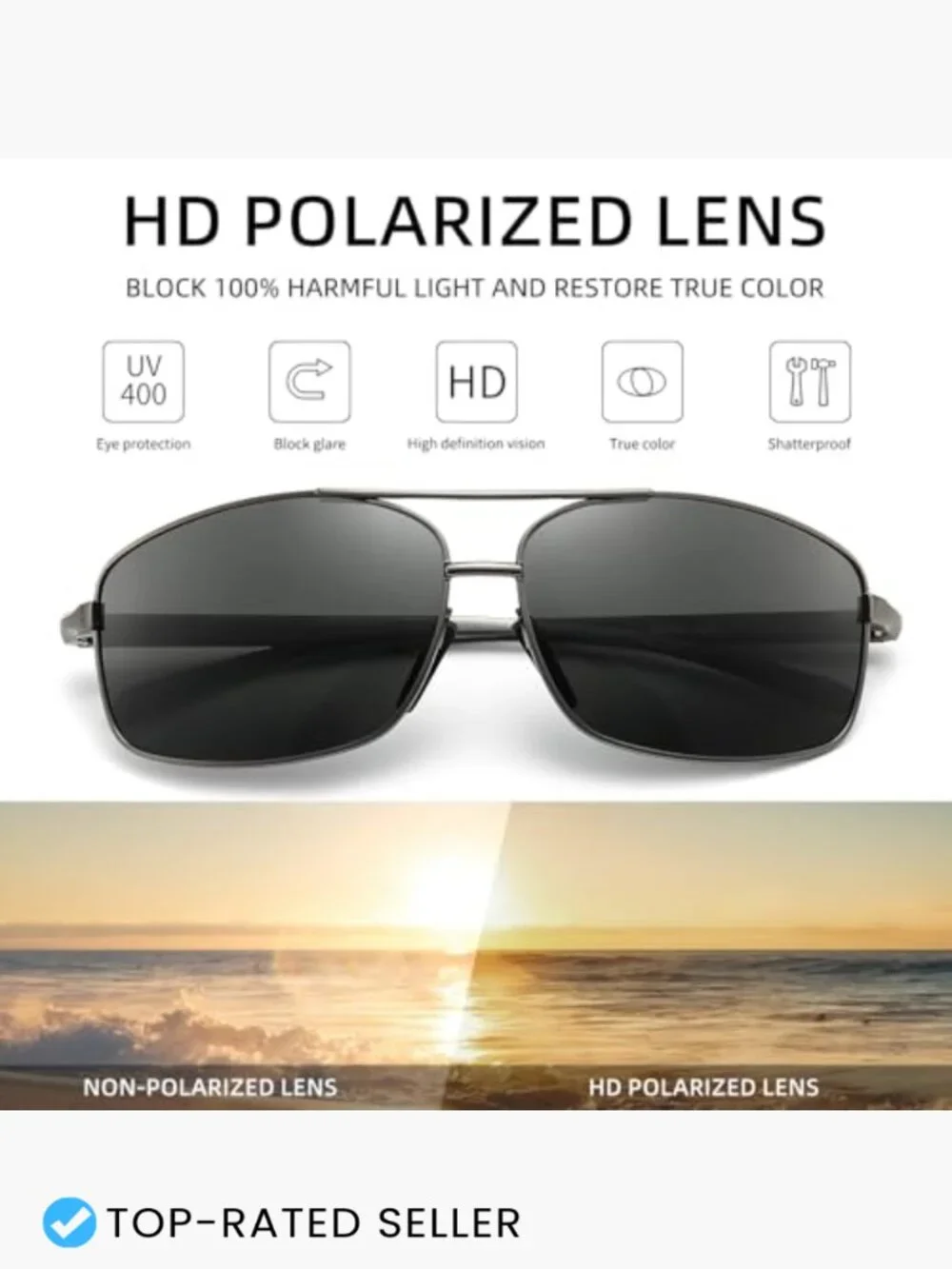 Ultra Lightweight Polarized Aviator Sunglasses Men's UV400 Protection Retro